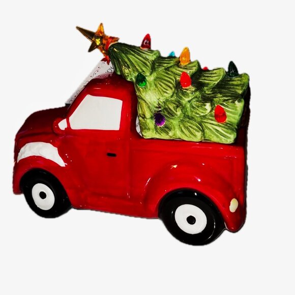 Jingles & Joy Christmas Cookie Jar Vintage Red Truck with LED Christmas Tree NWT - Picture 1 of 10
